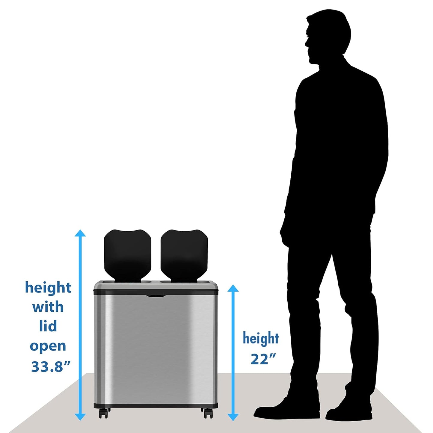iTouchless 16 Gallon Touchless Sensor Trash Can and Recycle Bin with Wheels, 60 Liter Stainless Steel Dual-Compartment (2 x 8 Gallon) Kitchen Recycling and Garbage Trashcan