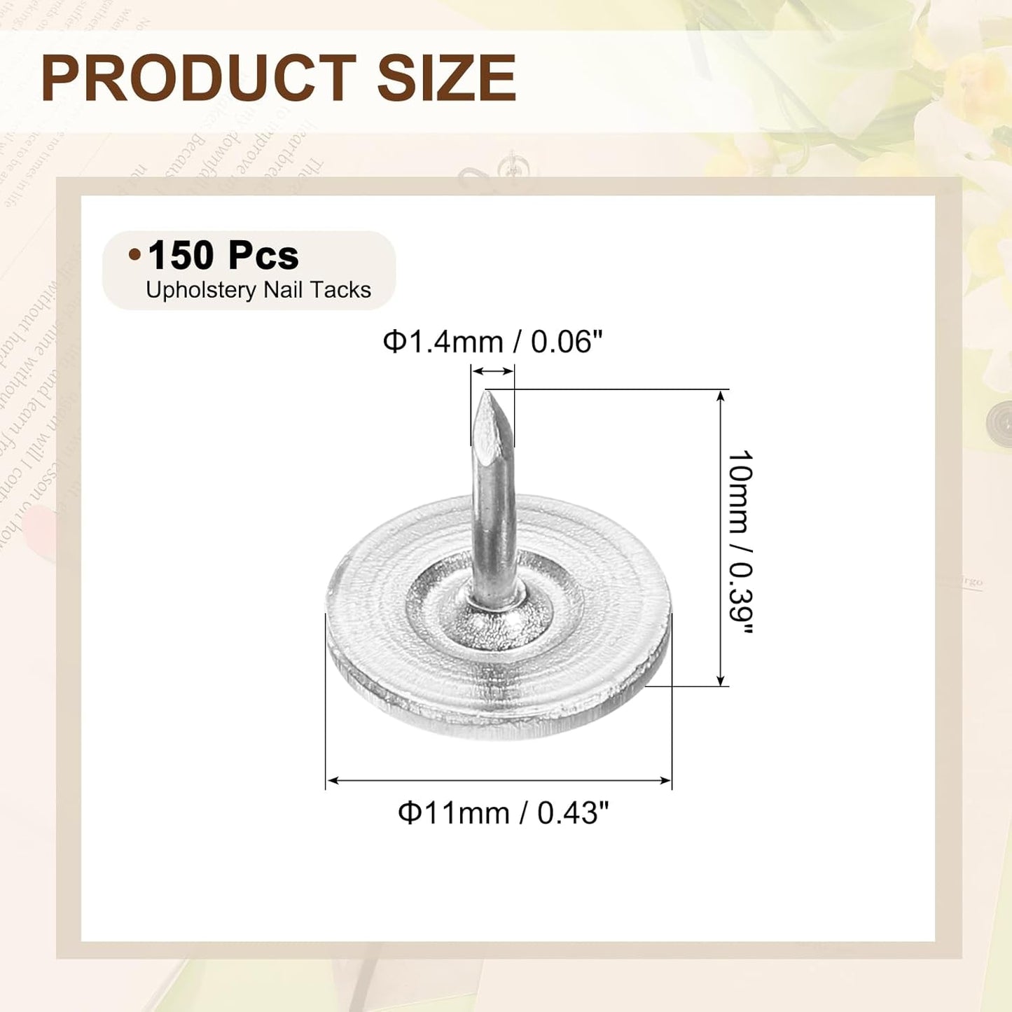 uxcell 150Pcs Upholstery Tacks, 11mmx10mm Flat Head Thumb Tack Decorative Furniture Nails Push Pins for Furniture Sofa Headboards, Silver