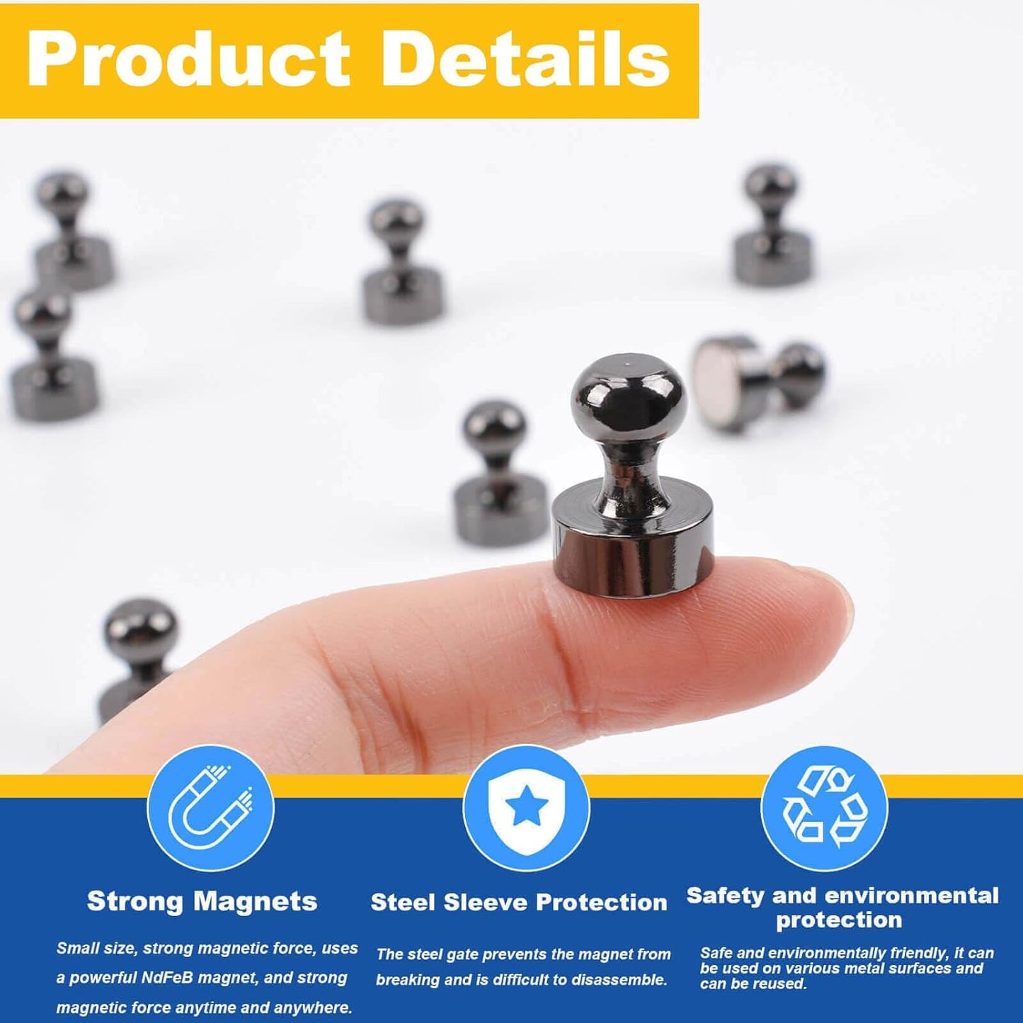 65Pcs Black Magnetic Push Pins, Fridge Magnets for Whiteboard, Small and Strong Push Pin Magnet s for Classroom, Magnetic Decorative, Office, Dry Erase and Map Magnets