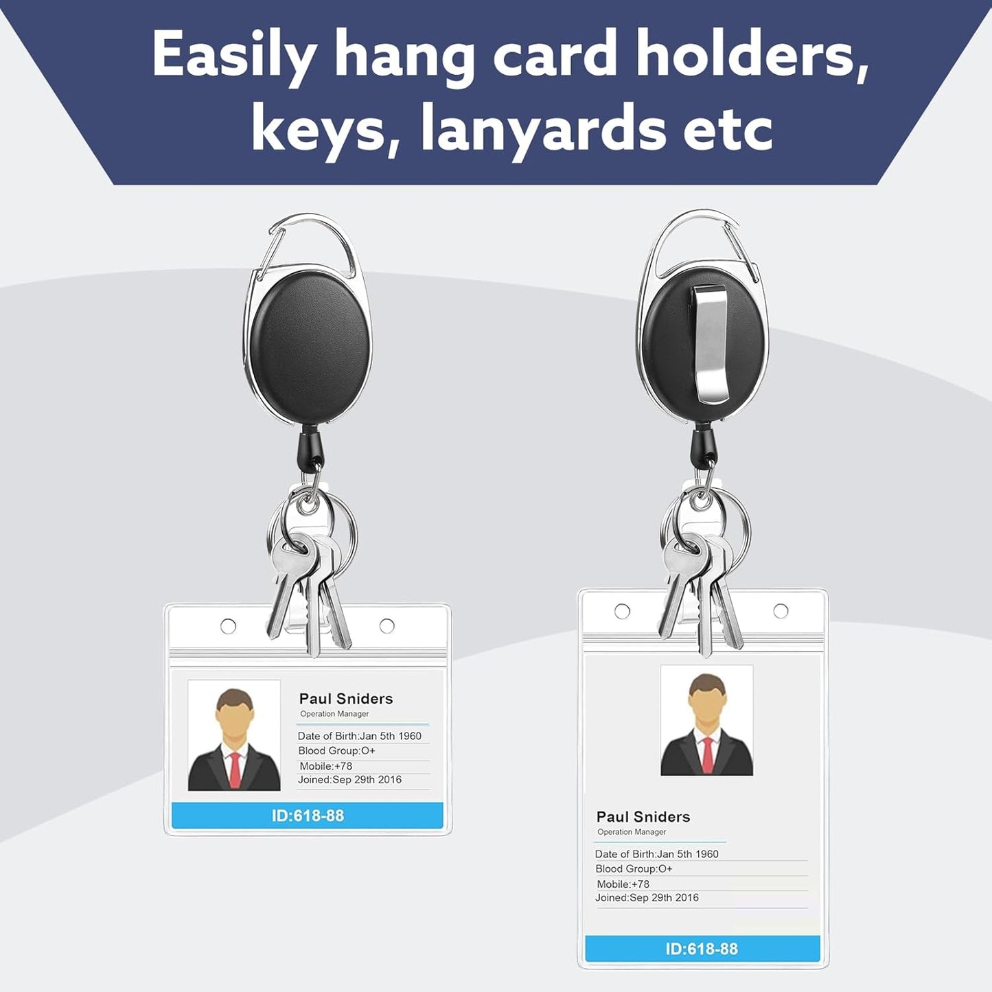 50 Pack Badge Reels Retractable ID Badge Holder with Carabiner Heavy Duty Badge Reel Clip and Key Chain for Work Office