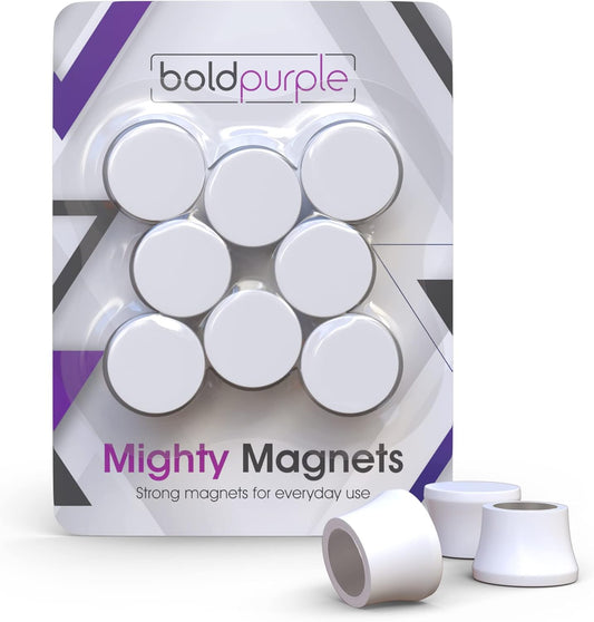 Strong Magnets for Whiteboard, Glassboard and Fridge (White, 8 Pack, Small). N54 Neodymium Rare Earth Heavy Duty Magnets for Home and Office Supplies.