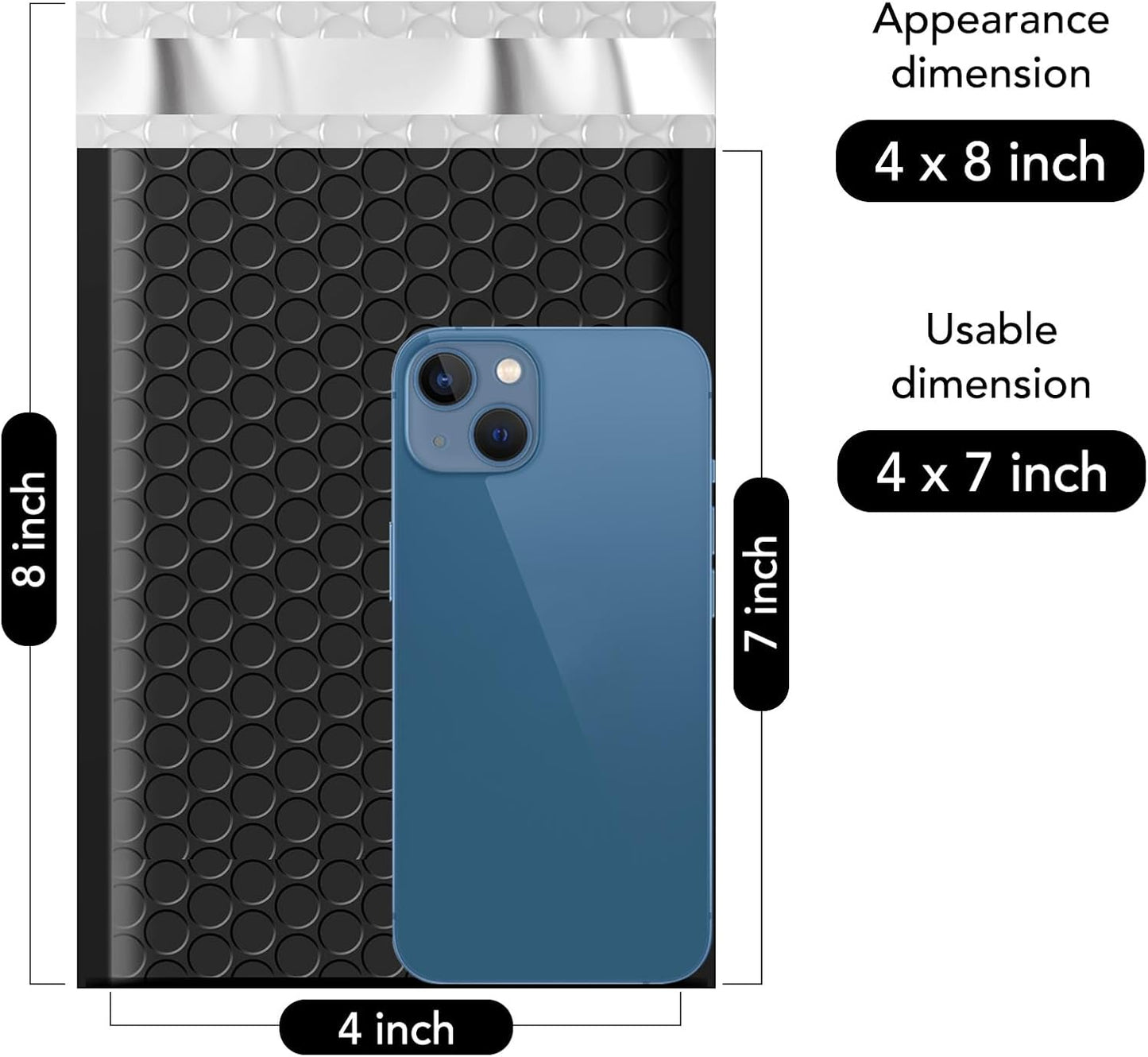 Fuxury Bubble Mailers 4x8 Inch 500 Pack Padded Envelopes Usable Size 4x7" Thick Mailing Envelopes Bubble Opaque Padded Mailers Shipping Bags for Mailing Jewelry Makeup Small Business Black