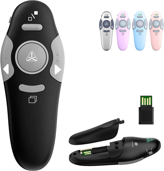 QUI Presentation Clicker Wireless Presenter Remote Clicker for PowerPoint Presentation Remote, PowerPoint Slide Advancer for Mac/Windows/Linux, Google Slide/PPT/Keynote, USB, Black