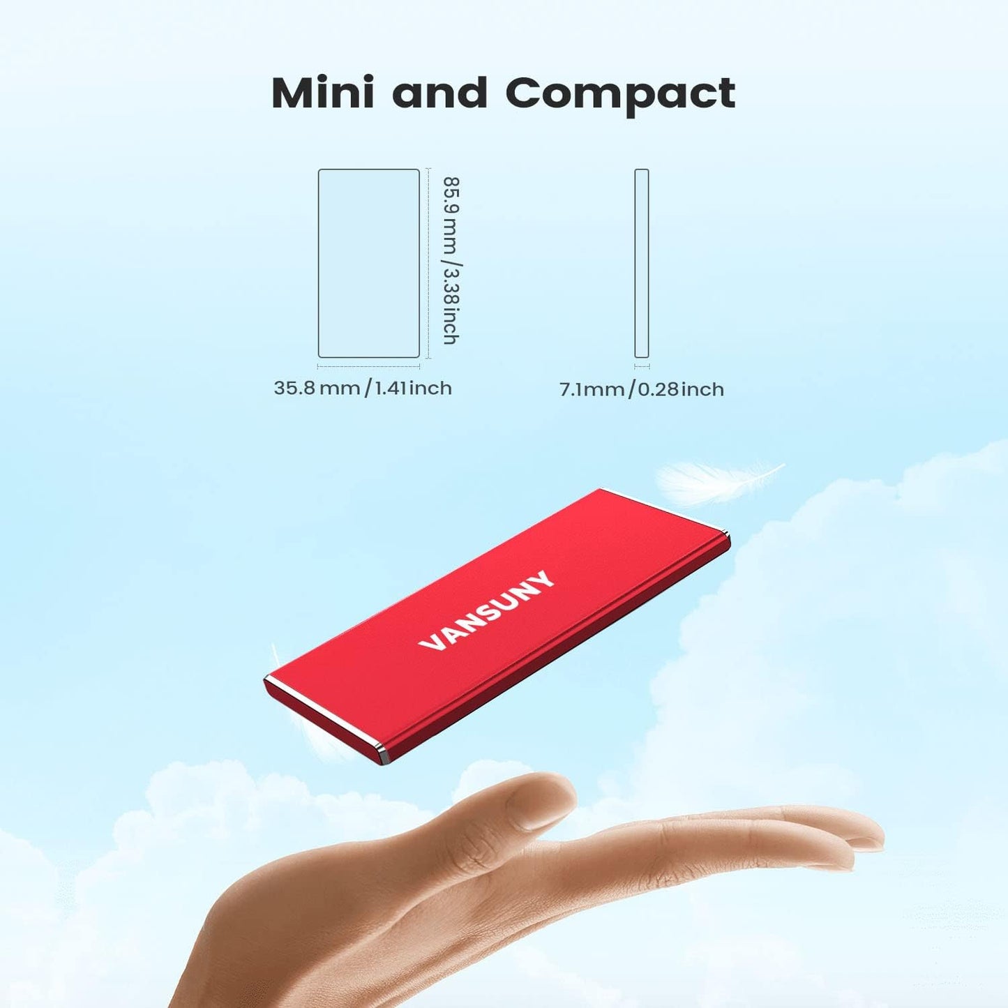 Vansuny 1TB Portable External SSD, USB 3.1 Gen2 540MB/s High-Speed Data ssd External Hard Drive USB C, Metal Mini Portable External Solid State Drive, Red