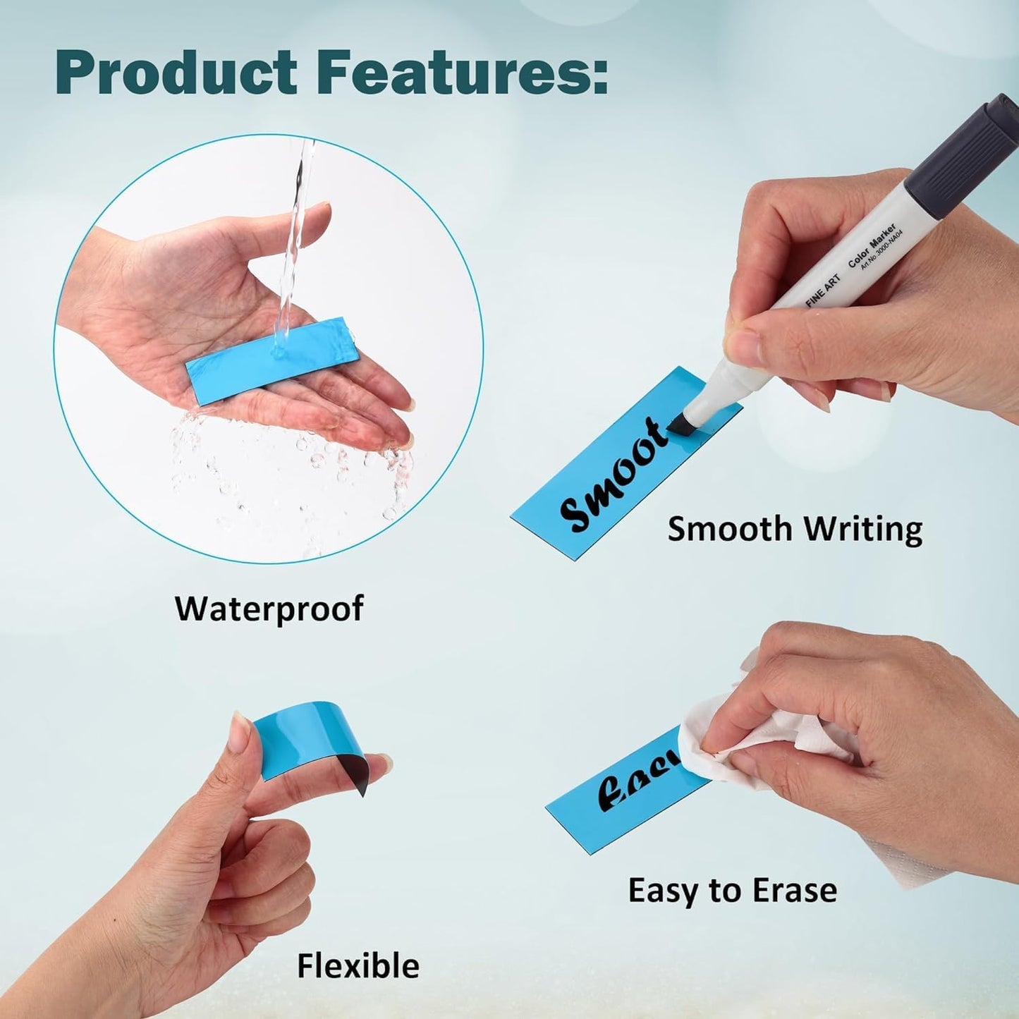 LLPT Dry Erase Magnetic Labels 2" x 4" 50 Packs Blank Writable Magnet Stickers Reusable for Refrigerator Shelf Whiteboard Toolbox Craft and Other Metallic Surfaces Blue (DML2040BL)