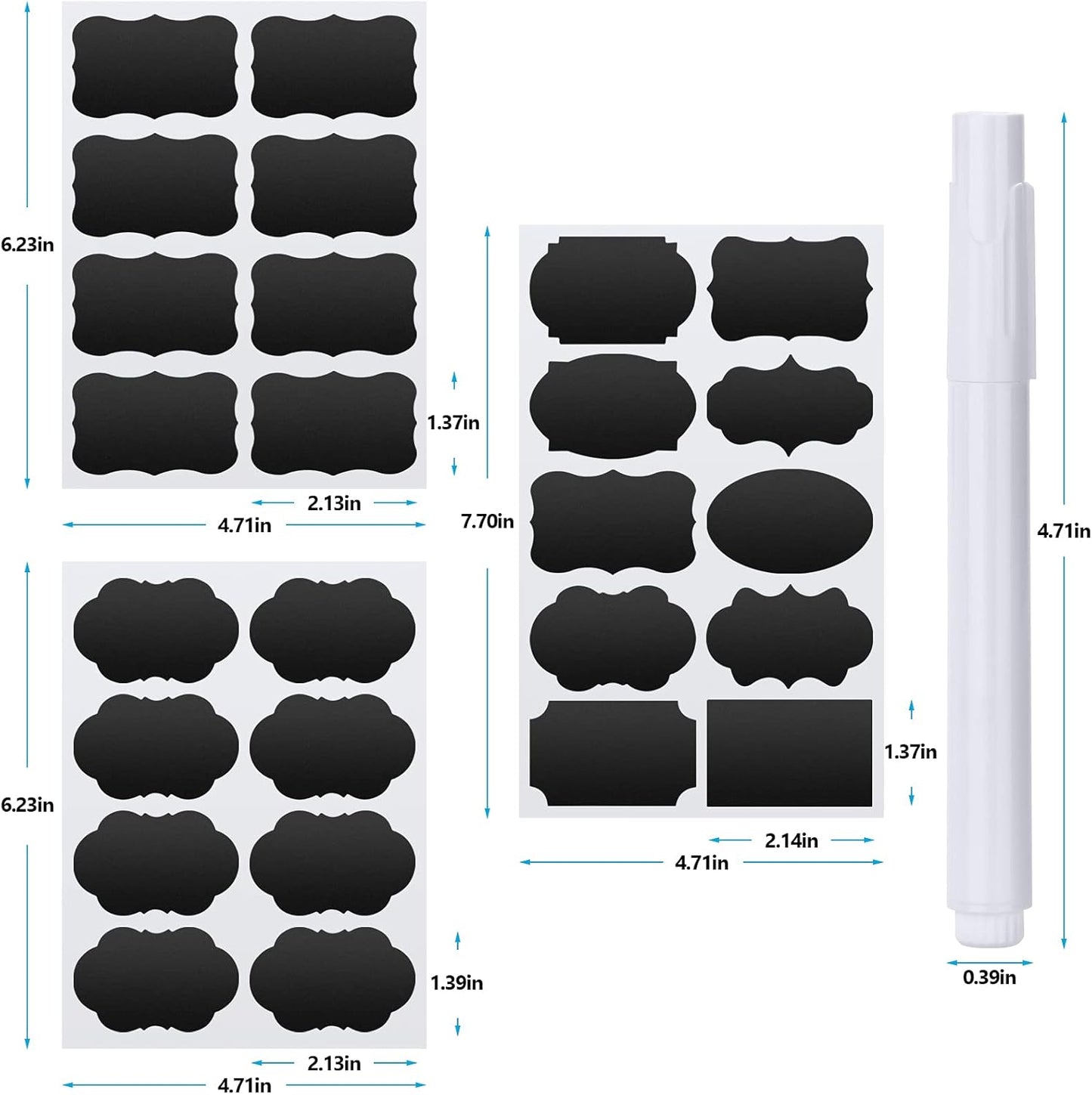 Chalkboard Labels - 180pcs Waterproof Reusable Blackboard Stickers with 2 Free Erasable White Chalk Marker, Mini Decorative Chalk Labels for Jars Containers Kitchen Home Pantry Office