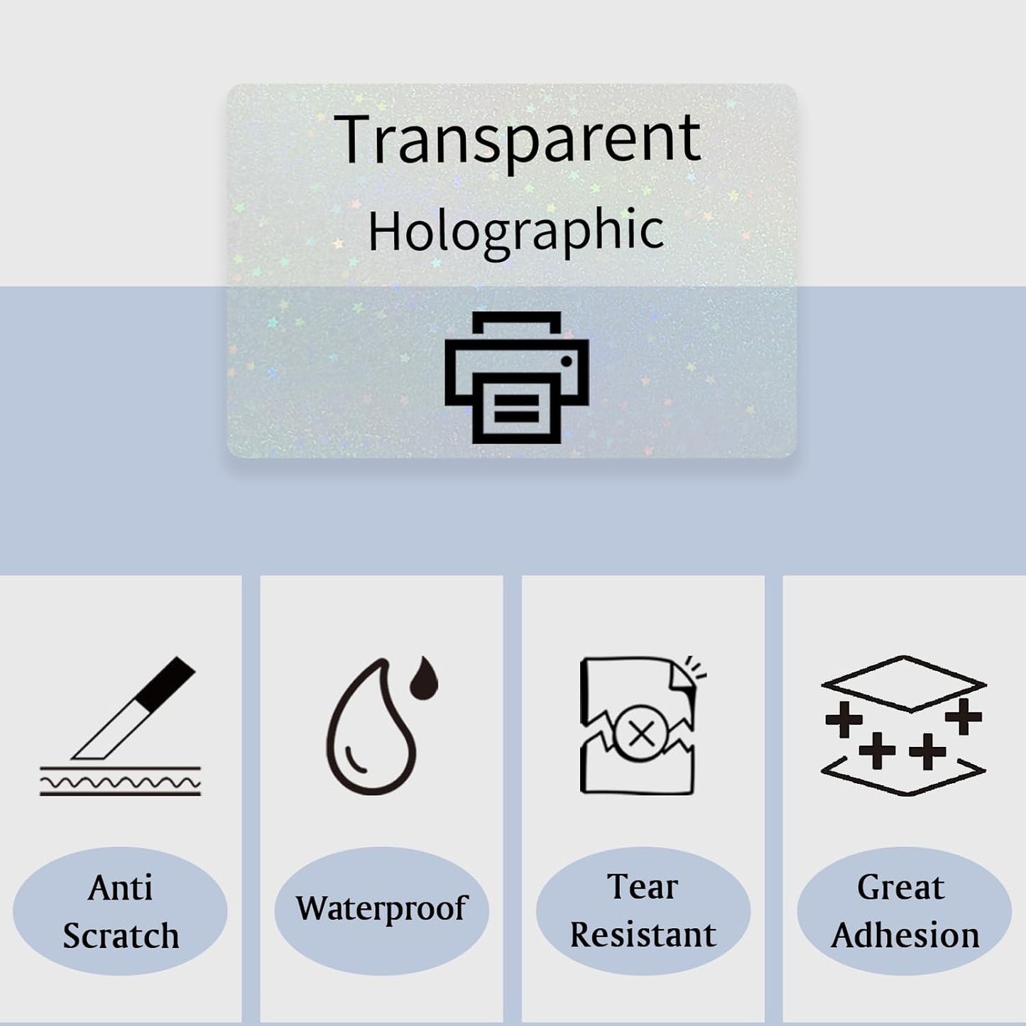STARLIBOO Transparent Stickers Labels -1" x 2-5/8" Clear Address Labels Mailing Stickers for Laser/Inkjet Printer 8.5"×11"- 20 Sheet (Clear Holographic Star)