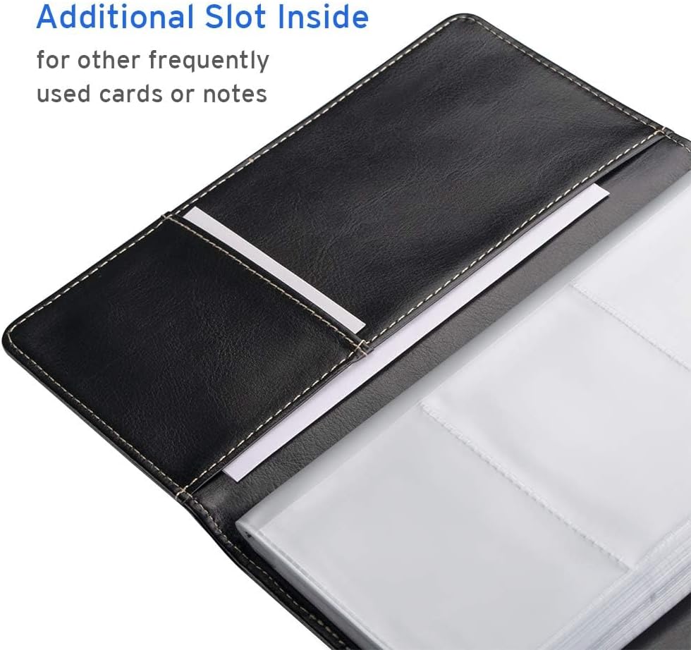 Sooez Leather Professional Business Card Book Holder Organizer, 240 Capacity Credit Card Booklet, PU Name Cards Holder Storage File for Men Women, Blue