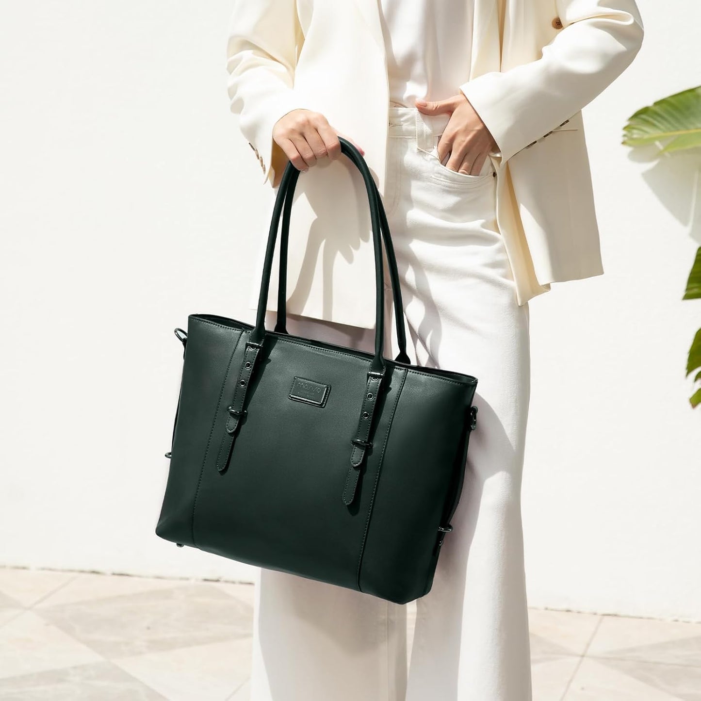 MOSISO PU Leather Laptop Tote Bag for Women, Waterproof Large Capacity Business Work Briefcase Shoulder Laptop Bag