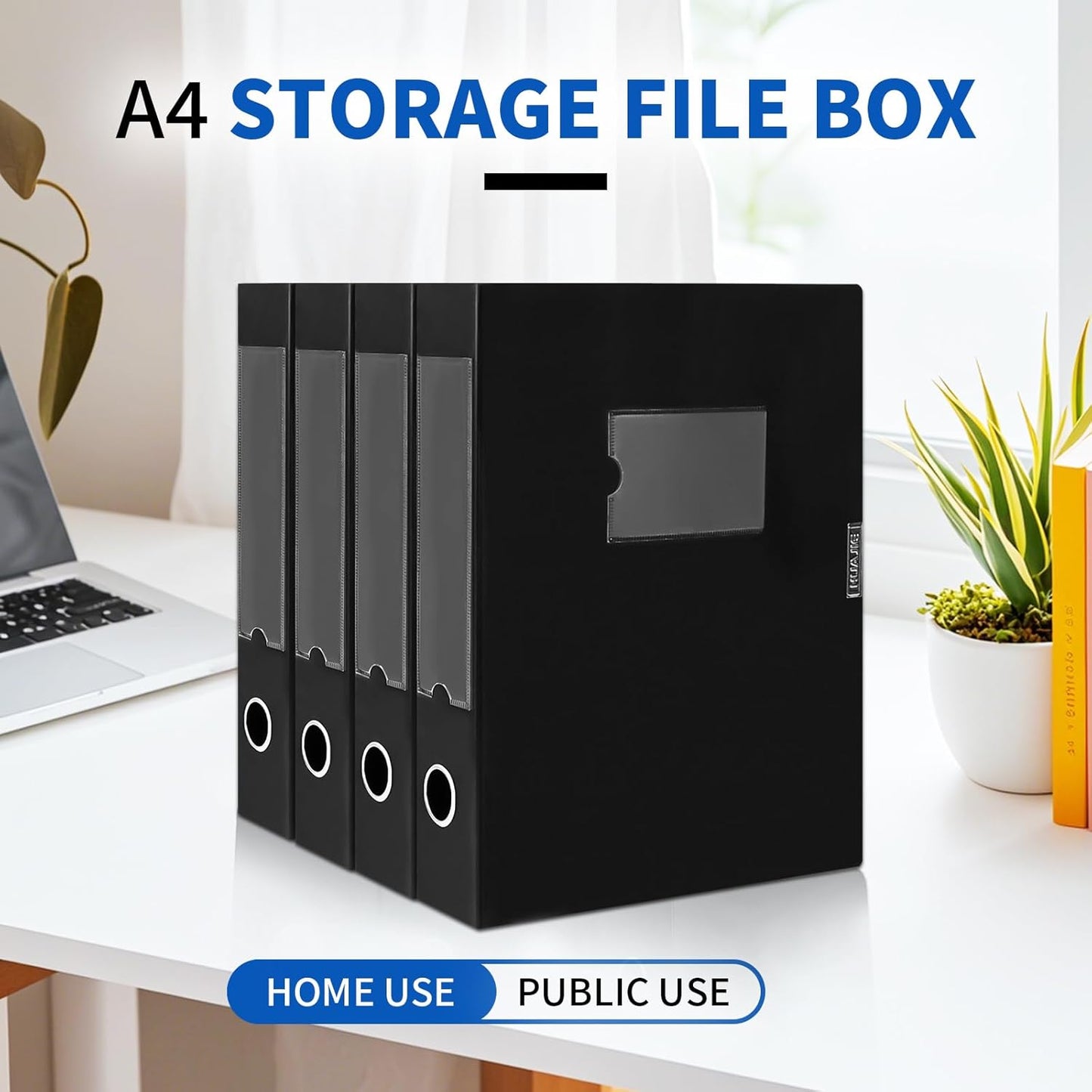 Plastic File Box Archive Storage Case with Lid, 12.2" × 9.4" × 1.6", Letter & A4 Paper, Office Document Organizer Case (Black, 6)