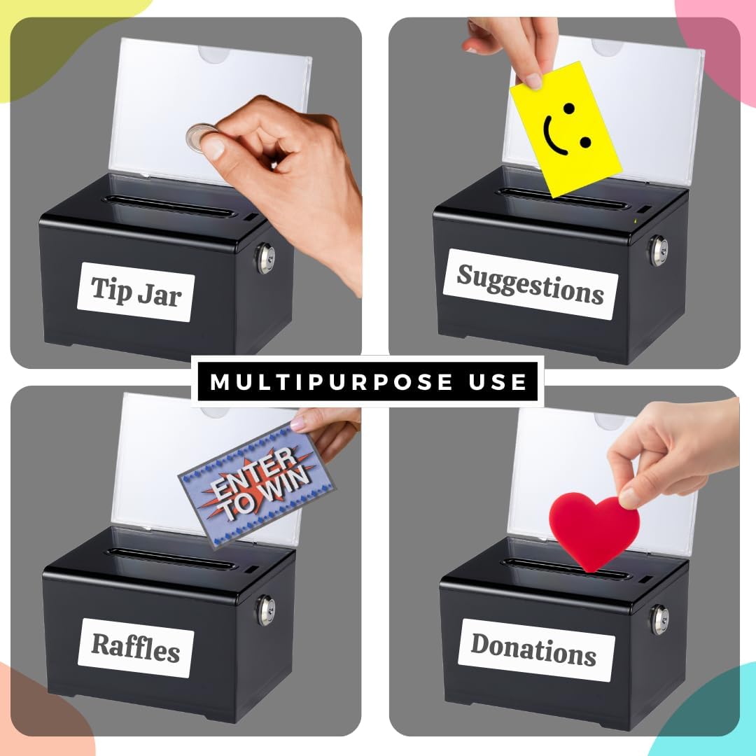 Adir Suggestion Box with Slot and Lock – Acrylic Donation Box for Fundraising, Drawing Box for Raffle, Funraiser Box, Tip Box with Lock - 6.25x4.5x 4 Inches voting box with slot and Sign Holder