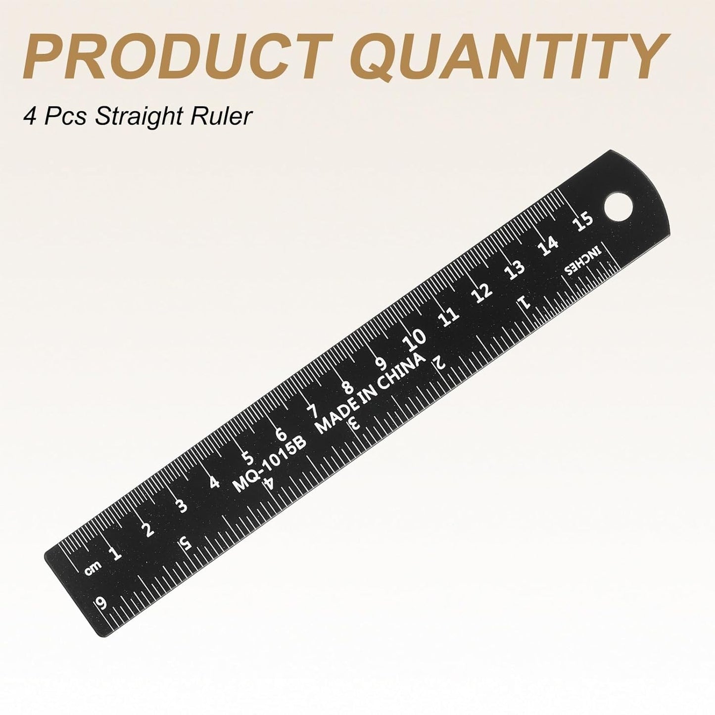 HARFINGTON 4pcs Metal Straight Ruler 15cm Metric SAE Aluminum Alloy Measuring Rulers Scale Tool with Hole for Measure Study Reading Classroom Office, Black