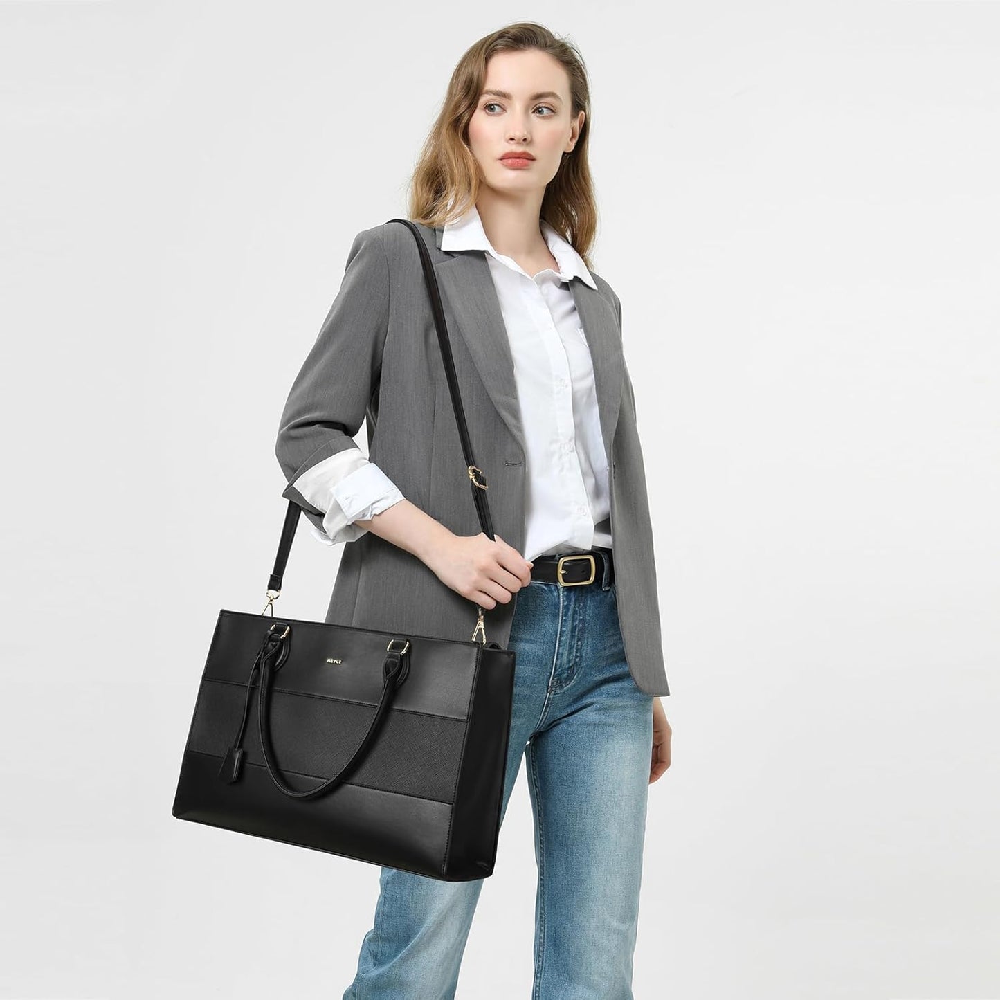 Keyli 3pc Sets Laptop Bag for Women,15.6 Inch Work Tote Bags Waterproof Leather Business Computer Briefcase Shoulder Handbag