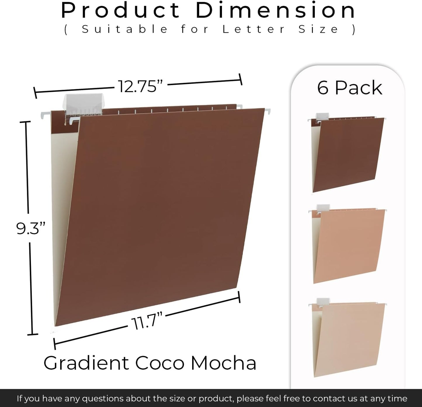 Y YOMA 6 Pack Gradient Hanging File Folders Letter Size Decorative Hanging Folder Pretty File Folder Organizer for Filing Cabinet Office Home with 1/5-Cut Adjustable Tabs, Coco Mocha
