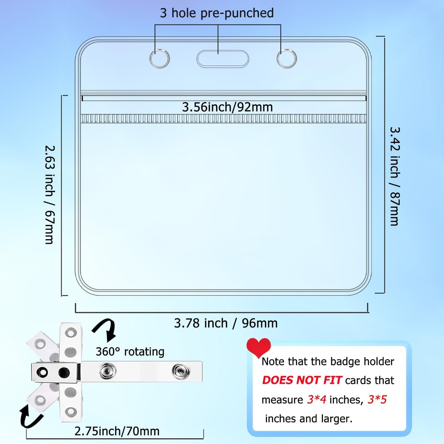 ID Badge Holder and Clips Extra Thick Clear Name Tag Card Holders Plastic Horizontal ID Badge Protector with Waterproof Resealable Zip