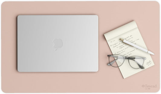Smead Desk Pad, Vegan Leather Desk Mat with Non-Slip Faux Suede Backing, Perfect Desk Organizer for Office Decor, 23.6” x 13.7” Small, Dusty Rose (64839)
