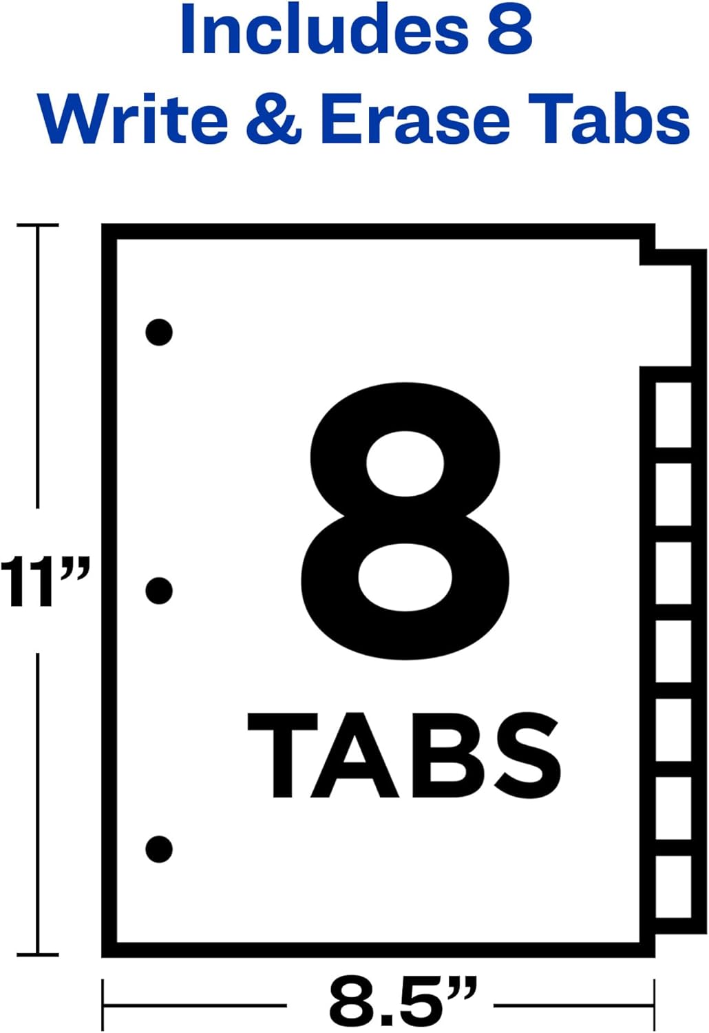 Avery 8-Tab Binder Dividers, Write & Erase White Big Tabs, 1 Set (23078)