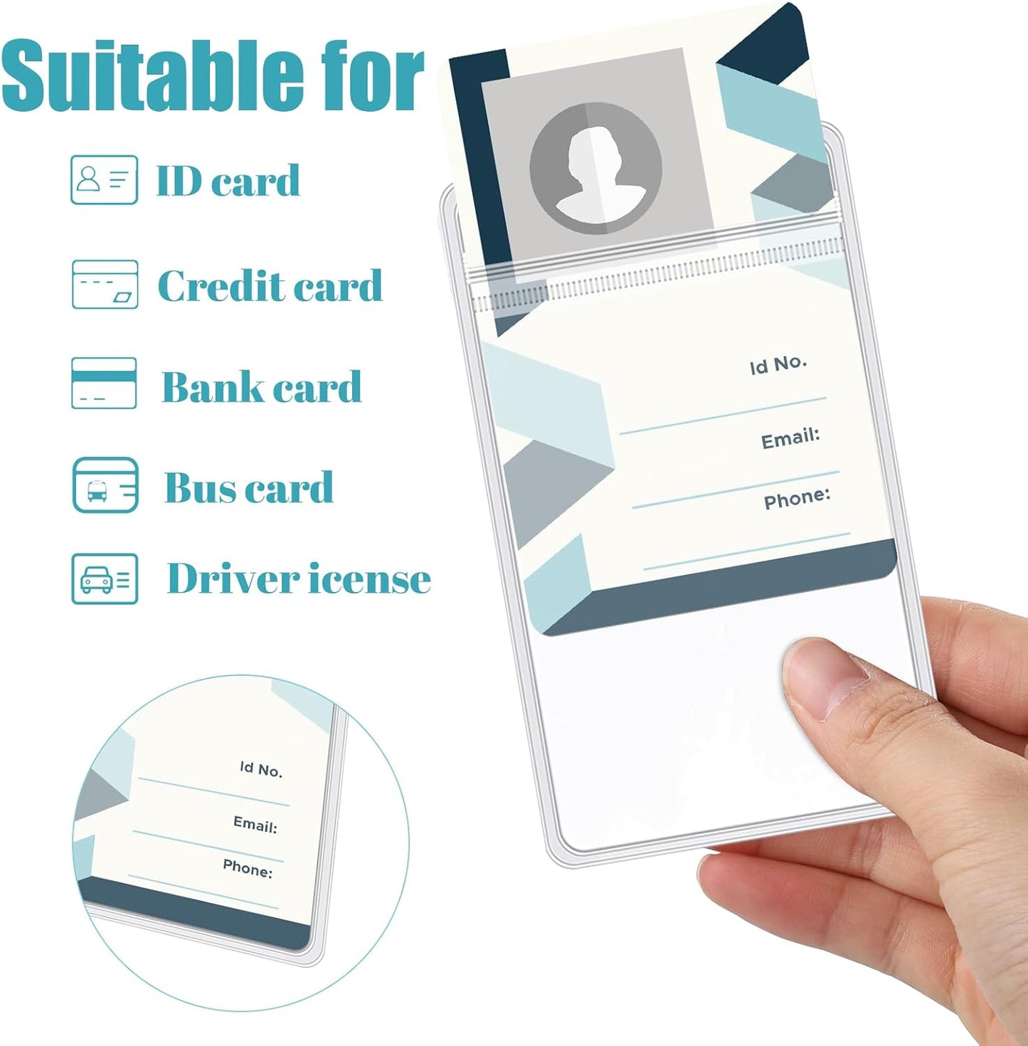 150 Pack Vertical ID Badge Holders Clear Plastic Waterproof Card Holder Resealable for Office Worker Teacher Nurse