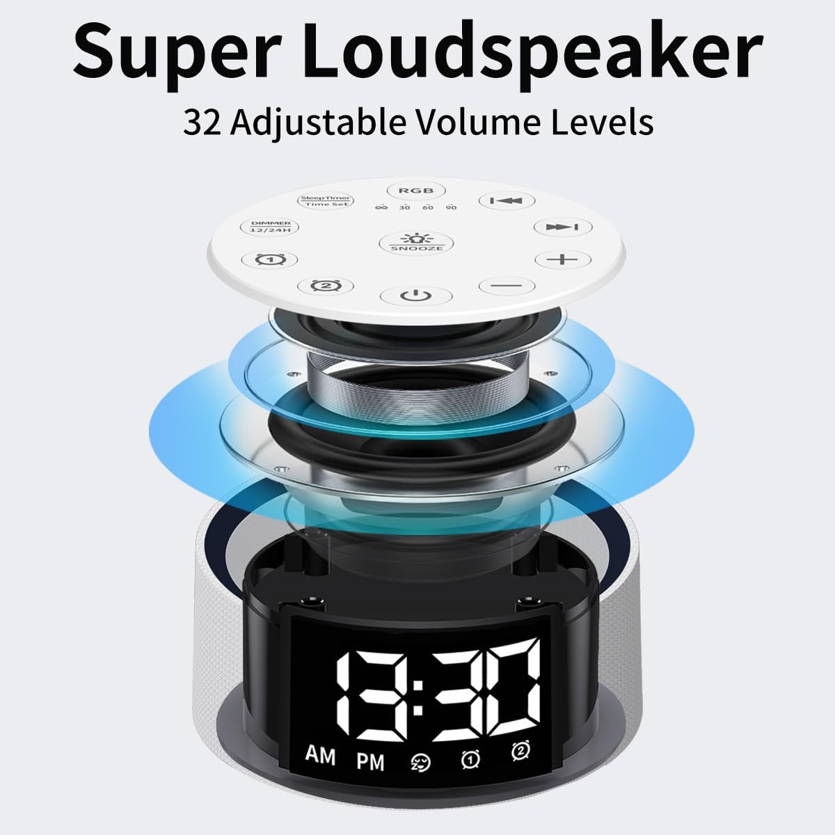 Brown Noise Machine Bedroom Alarm Clock Sound White Noise Machine Night Light with 30 Sleeping Sounds for Baby Kids Adults 2 Alarms Backup Battery 32-Level Vol 15 Wake up Sounds for Mild Heavy Sleeper