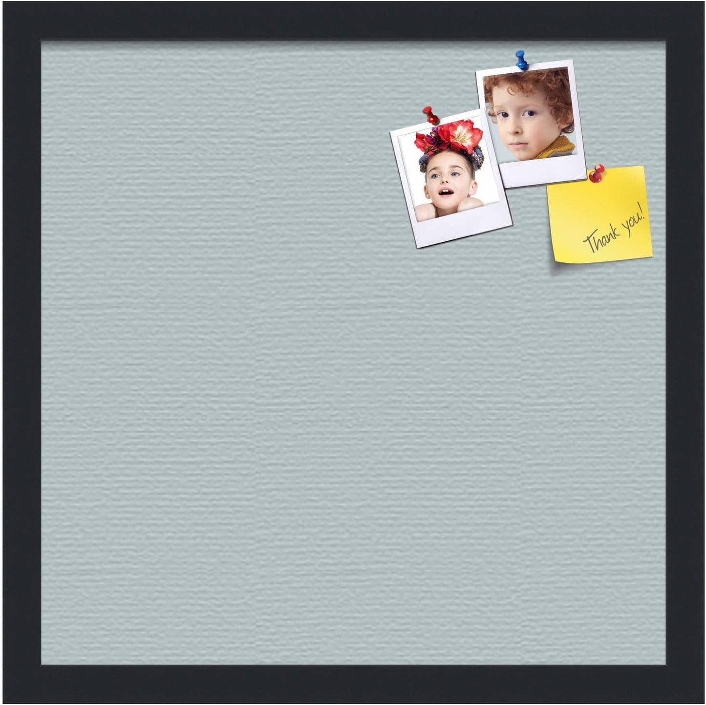PinPix 16x16 Inch Cork Bulletin Board. This Decorative Framed Pin Board Comes with Soft Blue Design and a Satin Black Frame. Ideal for Home Office Decor or Message Board (PinPix-1814)