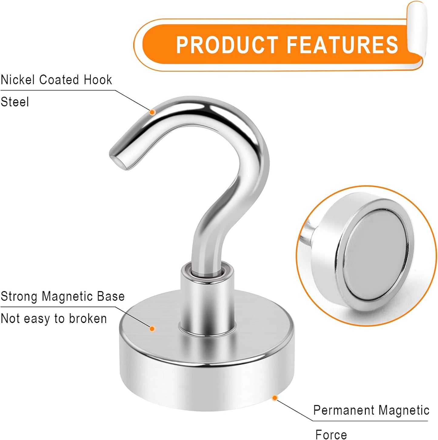 MIKEDE Magnetic Hooks Heavy Duty, 28LB Strong Rare Earth Neodymium Magnets with for Hanging, Hanger Cruise Kitchen, Home, Workplace, Office and Garage, 75 Pack