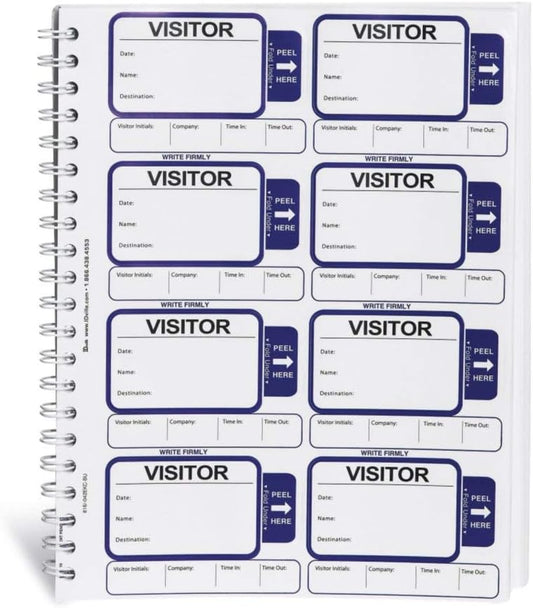 Visitor Log Book, Spiral-Bound Self Expiring Visitor Badges, Guest Register Book, Carbon Copy - 200 Badges