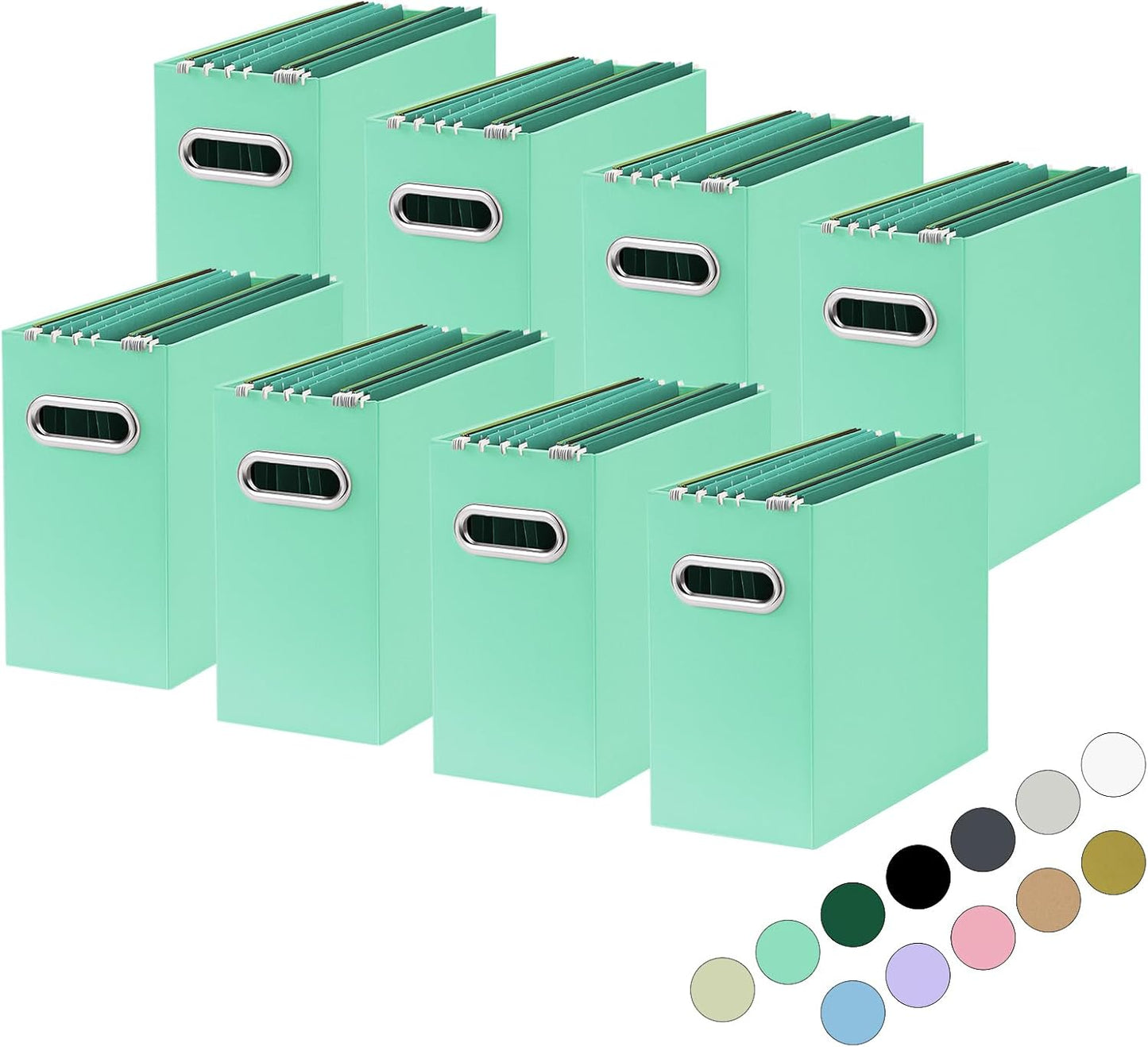 Oterri File Organizer, 8 Packs Small Storage Box, Cardboard File Folder Organizer, Collapsible File Box for Hanging File Folders Letter Size, Portable Filing Organizer with Handle (Mint Green)