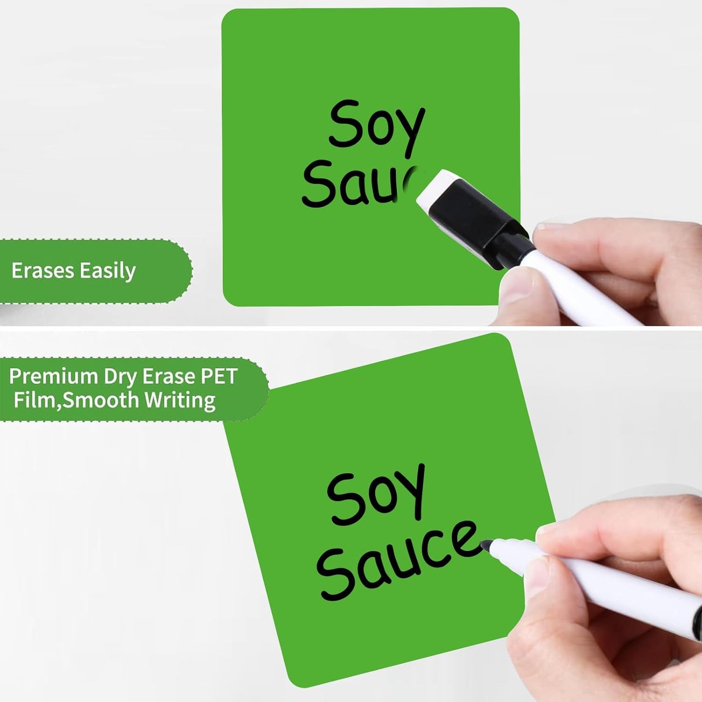 Dry Erase Sticky Notes Reusable Labels for Storage Bins Organizing Jar Pantry, Waterproof Removable Label Stickers for Kitchen Office School All Purpose Use (4x4 inches), Dry Erase Sheets