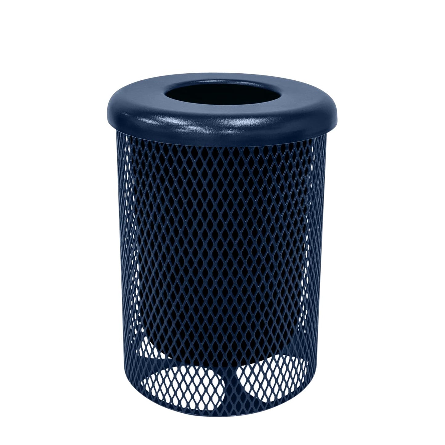 RFT-TXTDBL Heavy Duty 32 Gallon Round Trash Receptacle, Liner Included, Textured Dark Blue with Flat Top, Made in America