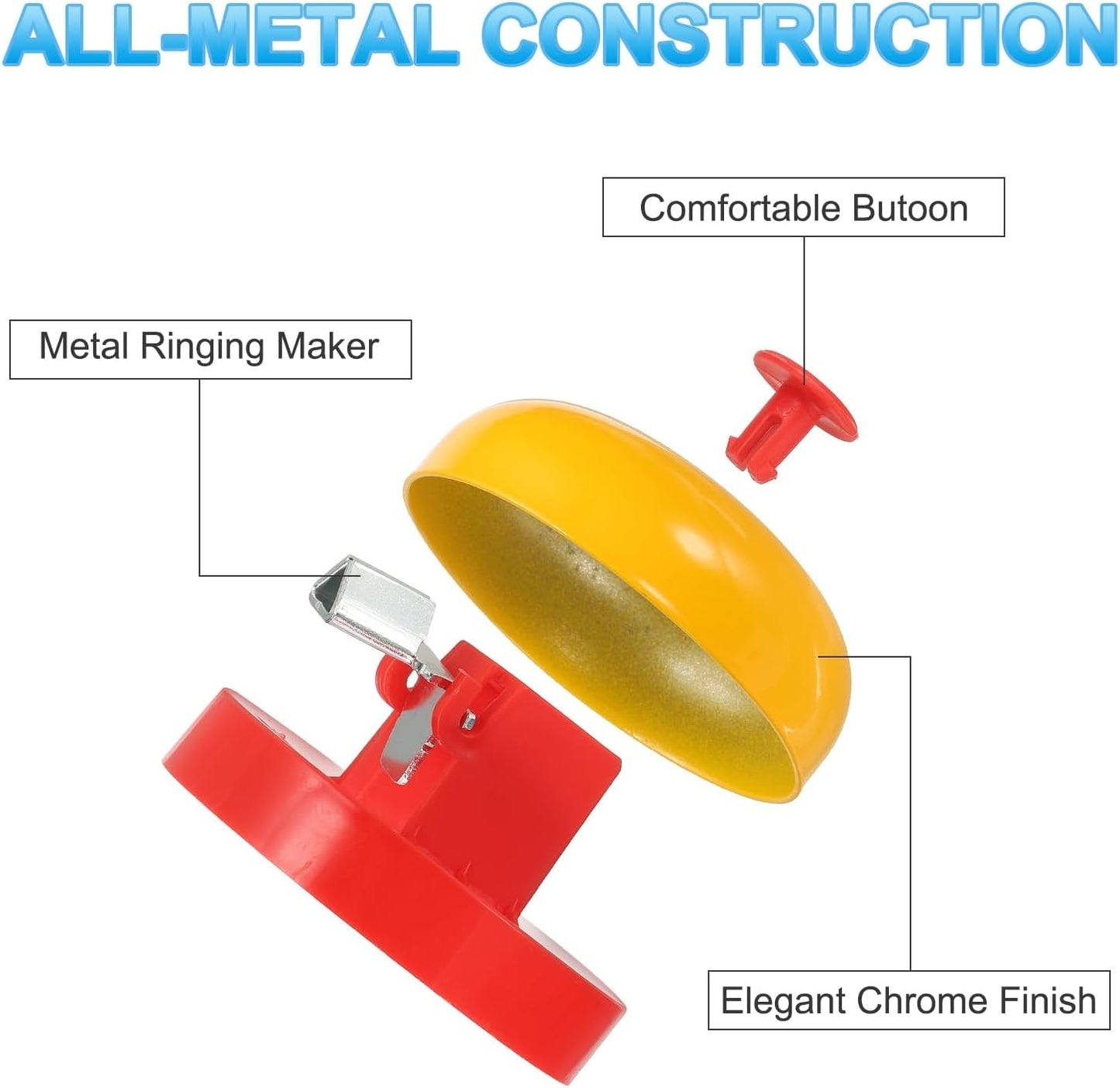 PATIKIL 4 Pcs Desk Call Bell 2.5" Dia with Metal Anti-Rust Construction Yellow/Red