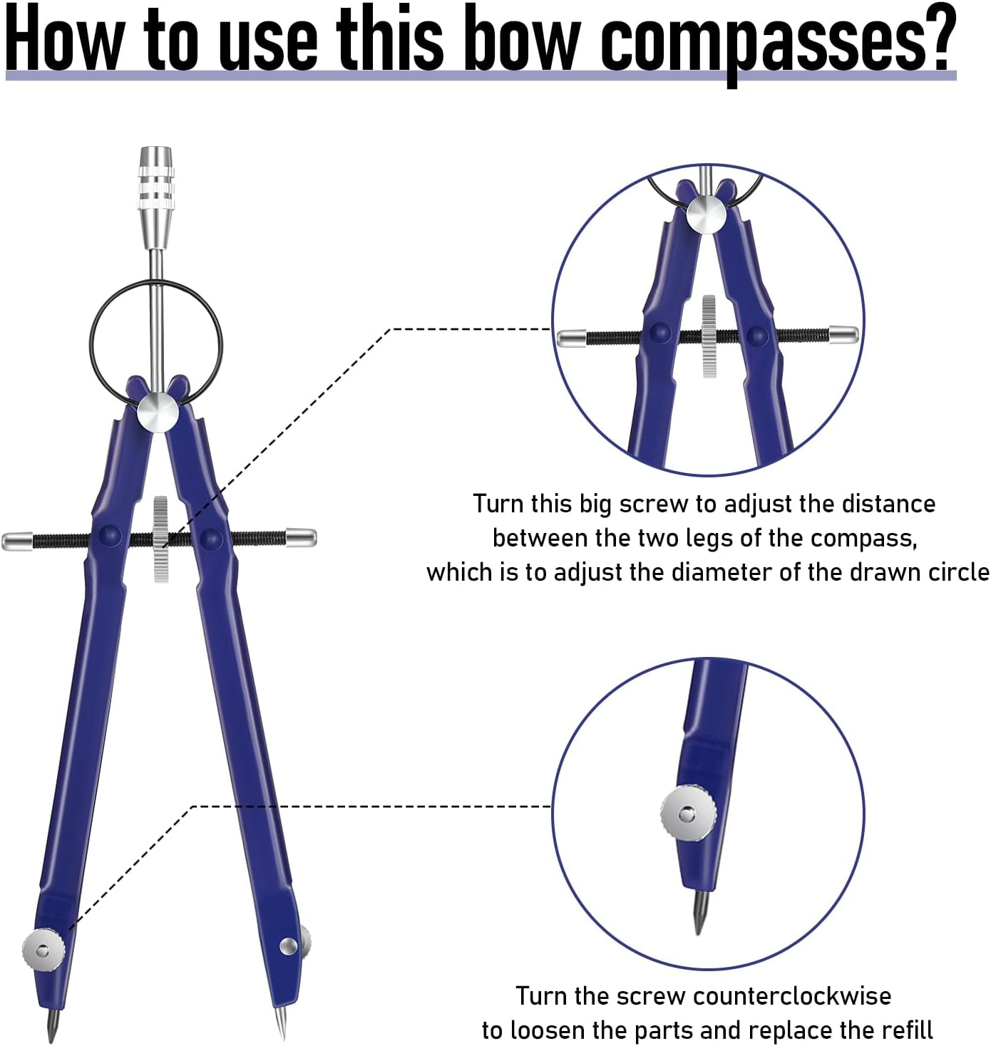 EBOOT Student Geometry Math Set, Drawing Compass and 6 Inch Clear Swing Arm Protractors 180 Degree Math Protractor (Blue)
