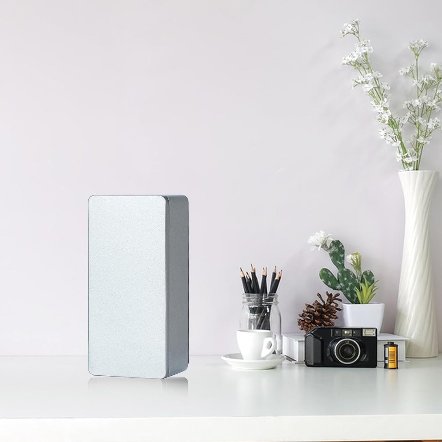 Silver Metal Cash Box - Single Row Currency Tray with Lid - Money Storage Organizer