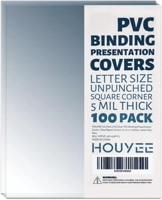 HOUYEE 100 Pack 5 Mil PVC Binding Presentation Covers,Clear Report Covers, Letter Size, 8.5x11 Inches