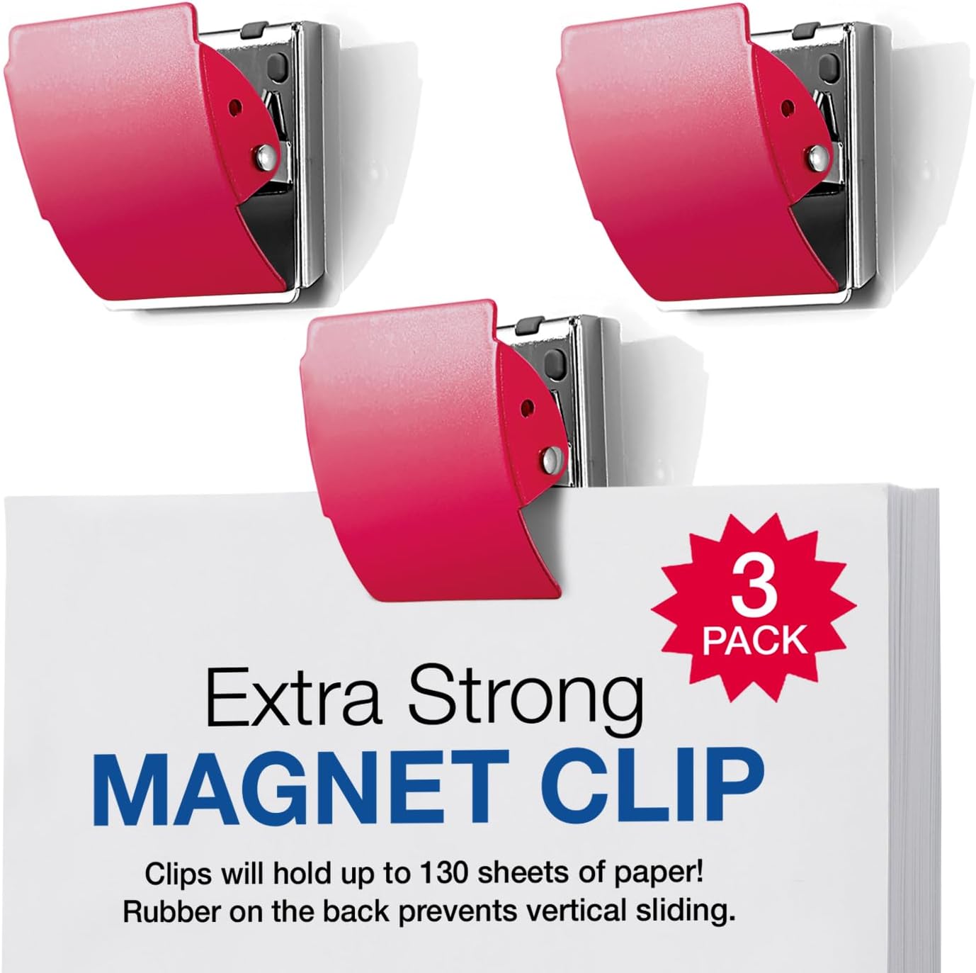 Plus Extra Strong Magnetic Clips, Large 3-Pack, Red