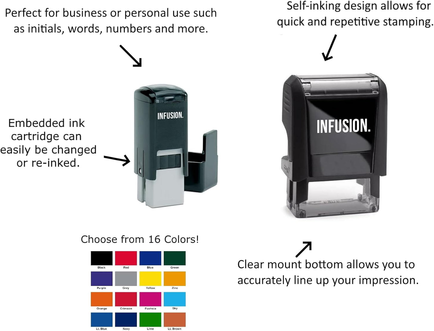 Infusion Self-Inking Custom Rubber Stamp (Personal or Business Use) - Choose from 16 Colors (1-1/2" x 3")