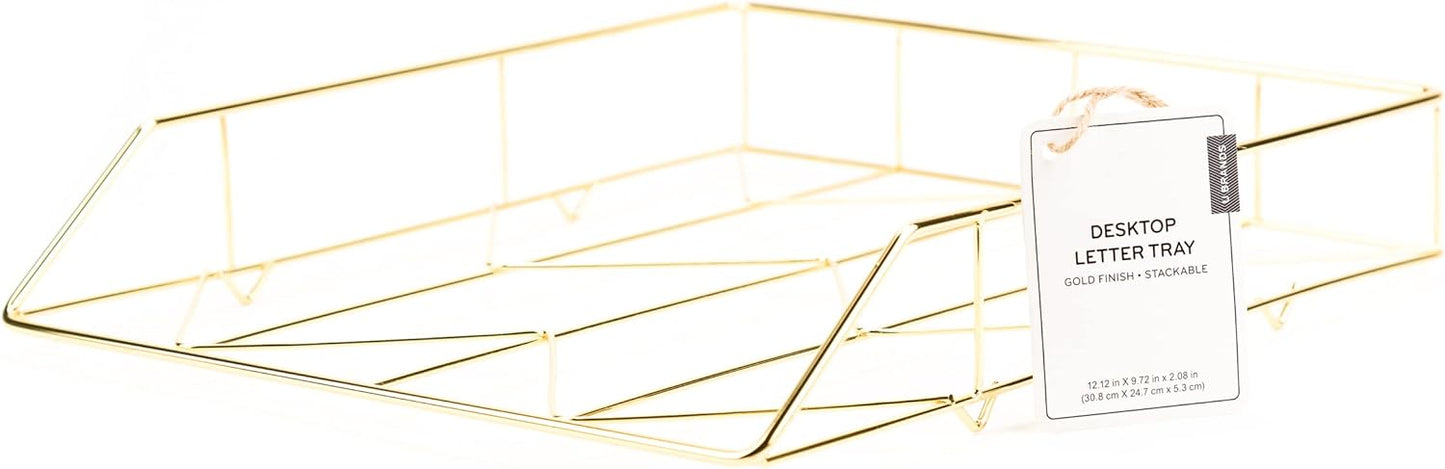 U Brands Desktop Letter Tray, Wire Metal, Gold