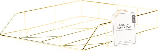 U Brands Desktop Letter Tray, Wire Metal, Gold