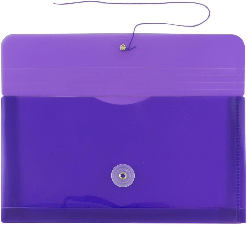 JAM PAPER Plastic Envelopes with Button & String Tie Closure - #10 Business Booklet - 5 1/4 x 10 - Purple - 12/Pack