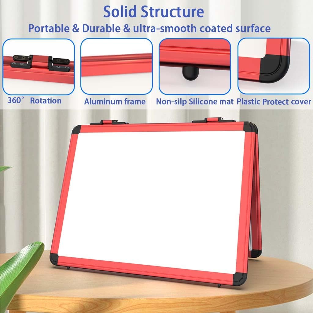 4 Sided Foldable Whiteboards Calendar, 17"x13" Desktop Whiteboard, Integrating with Monthly and Weekly Planner, Multi-Functional Whiteboard Suitable for Home, School and Office.
