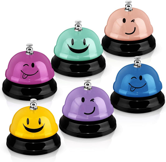 Tudomro 6 Pcs Call Service Dinner Bell for Desk Classroom Metal Smile Face Bell 3 Inch Diameter Anti Rust for Hotel Restaurant Office School Kitchen Bar(Vintage Colors)