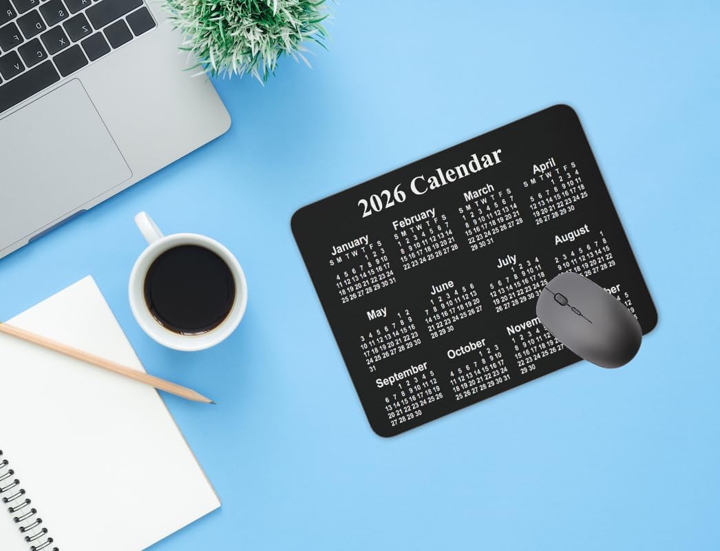 Calendar Mouse pad, 2026 Horizontal Calendar Natural Rubber Mouse Pad, Quality Creative Gaming Rectangle Mouse Personalized Desk Mouse Pad 9.5 inch x 7.9 inch