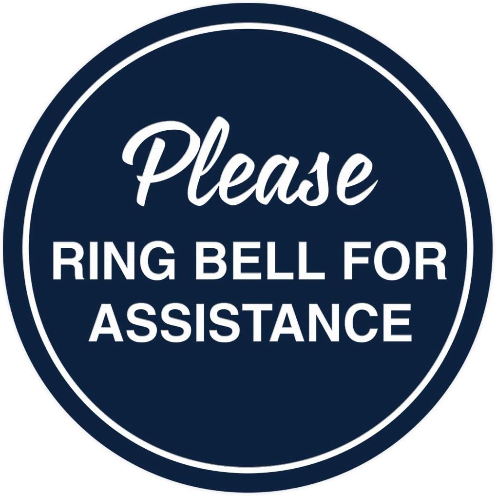 Signs ByLITA Circle Please Ring Bell For Assistance Wall or Door Sign | Easy Installation | Front Desk Reception Sign (Navy Blue/White) - X-large (10 Pack)