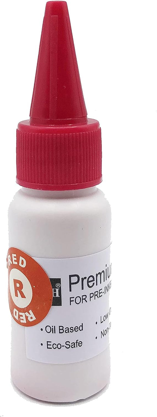 Oil-Based Premium Stamp Refill Ink by BCH for Pre-Inked Rubber Gel Pads & Dot Matrix Ribbons - 20 ml -0.68oz (Red)
