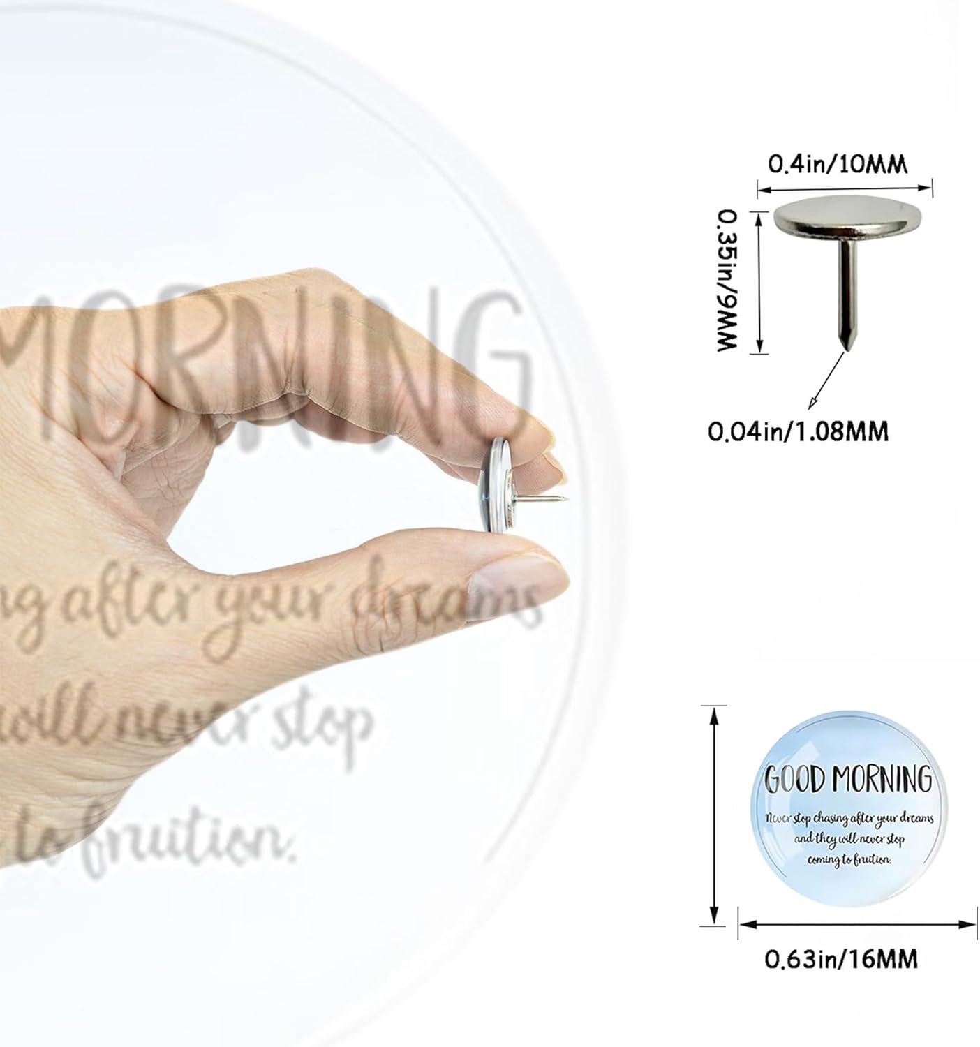 24Pcs Decorative Push Pins,Decorative Thumb Tacks for Bulletin Board, Cork Board Thumbtacks,Photos Wall Maps,Cute Thumbtack for Cubicle Decor,Classroom Decor,and Office Decor(Motivational-Moring)