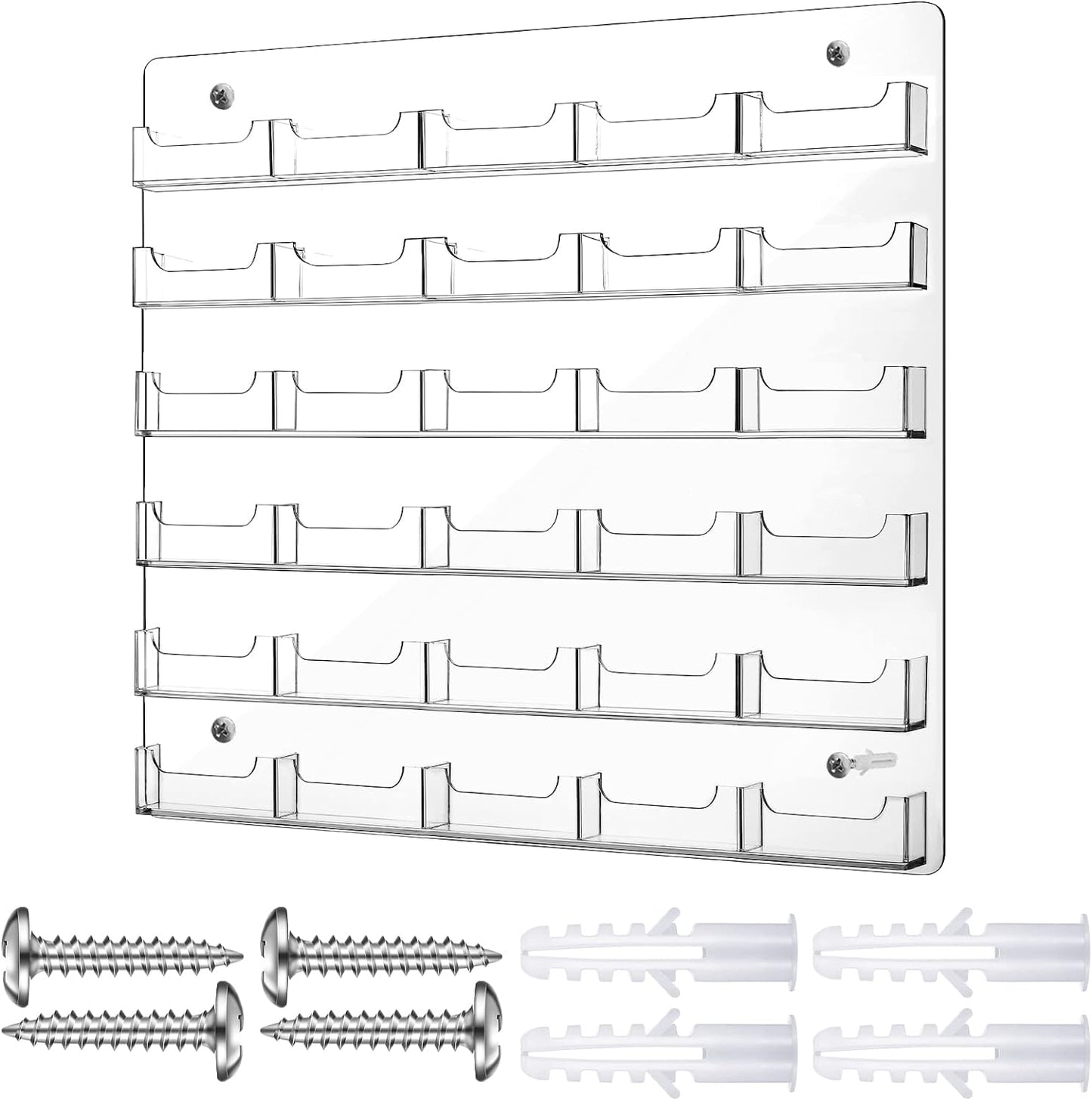 Hillban Acrylic Business Card Holder Wall Mount Clear Sticker Display Rack Multiple Card Holders Clear Acrylic Organizing Sticker Display Stand Pre Drilled(30 Pockets)