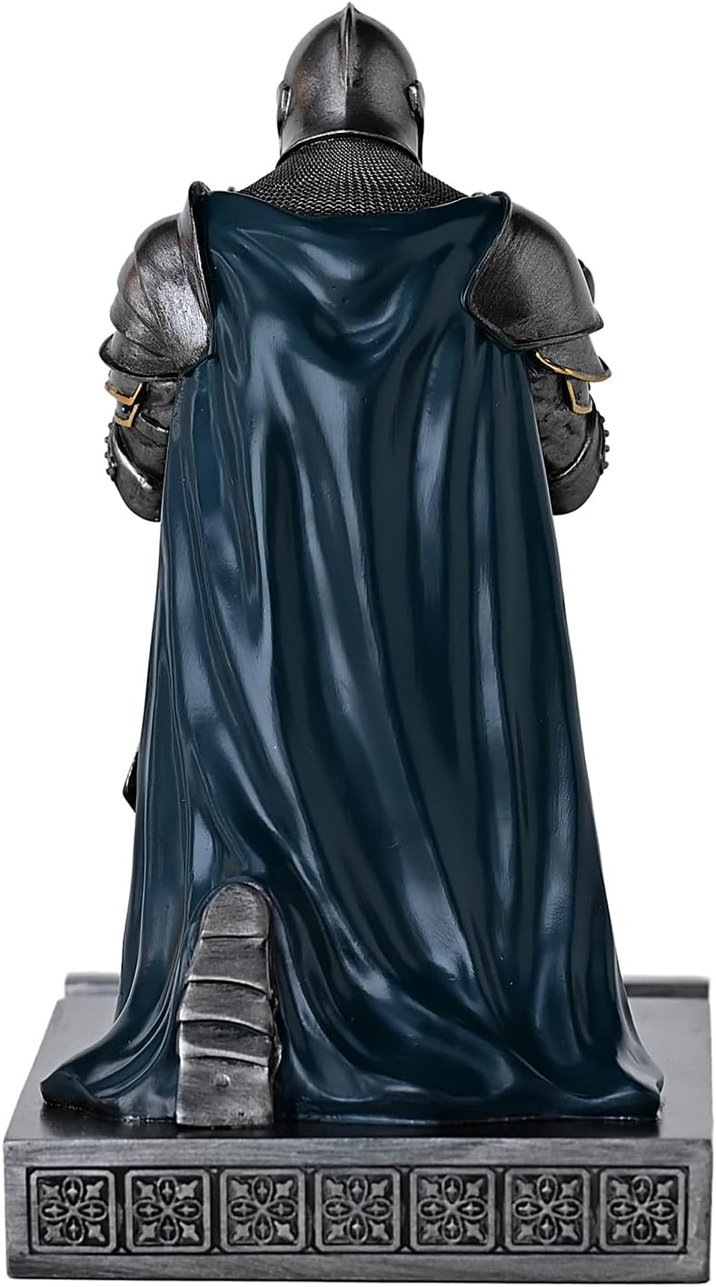 Medieval Armored Warrior Wearing Outerwear, Mobile Phone Stand Knight Pen Holder Desk Organizers, Resin Bookends Paperweight with a Letter Opener for Desk (Iron&Green)