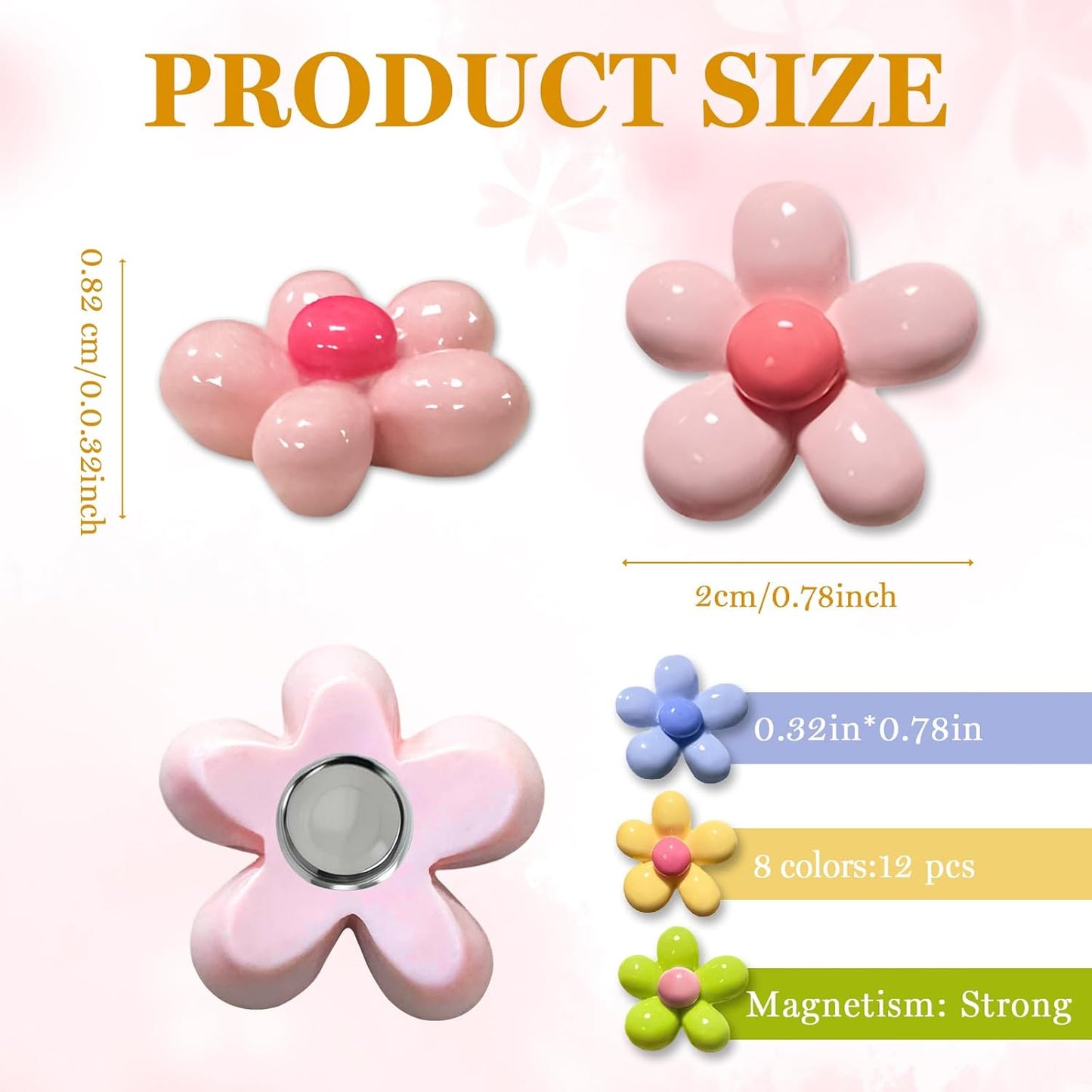 Qualsen Flower Magnets for Locker – 12 PCS Colorful Flower Fridge Magnets, Cute Locker Decorations for Girls, Small Strong Magnet for Whiteboard, Refrigerator, School Decor (8 Colors)