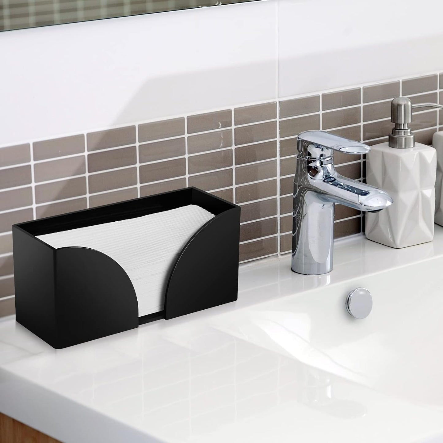 2Pack Paper Towel Dispenser Countertop, Black Acrylic Paper Towel Holder for Bathroom Folded Paper Towel Dispenser Clear Trifold Napkin Holder for Z-fold, C-fold, MultiFold Trifold - Home Kitchen