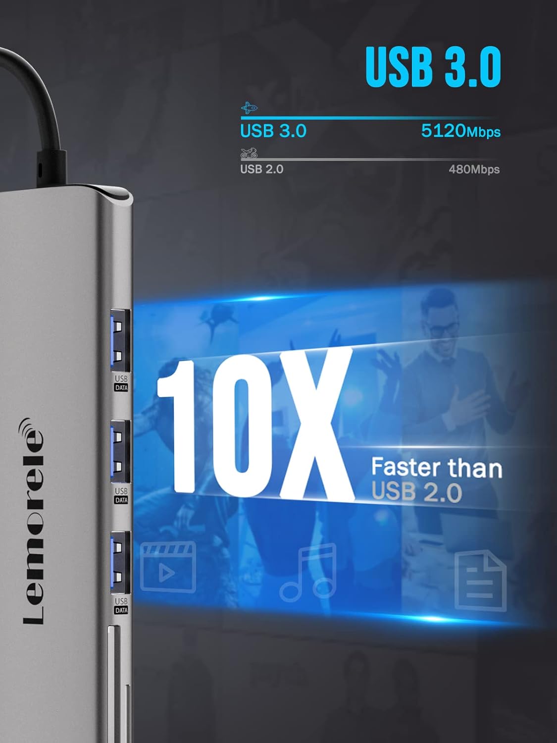 Lemorele 8-in-1 USB C Hub Multiport Adapter, USB-C Hub with 4K HDMI Output, 100W Power Delivery, USB 3.0 5Gbps Port, SD/TF Card Reader Adpater, Compatible for MacBook Pro, XPS, Chromebook and More