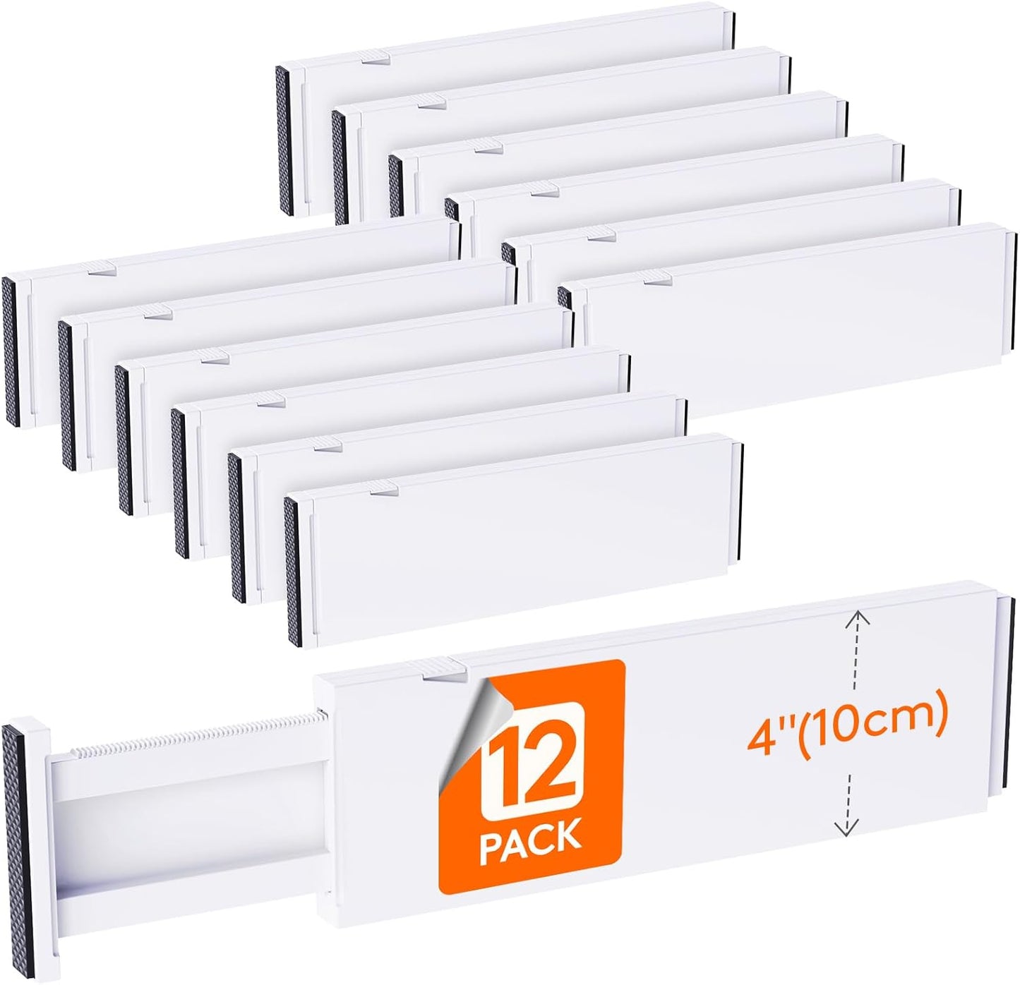 Lifewit 12 Pack Drawer Dividers Plastic 4" High, 13.5-22" Adjustable Drawer Organizers for Clothes, Expandable Dresser Separators in Bedroom/Bathroom/Kitchen/Fridge/Office Organization and Storage